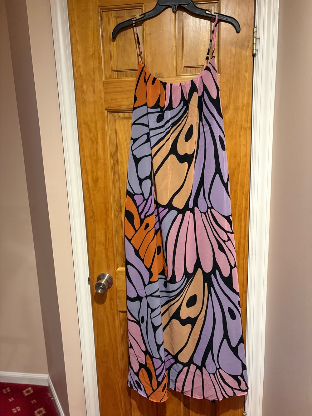 Sam Edelman Black Slip Dress with Lavender, Pink & Orange Print